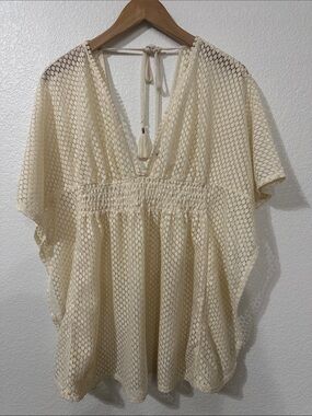 Xhilaration Cream Crochet V-Neck Beach Cover-Up